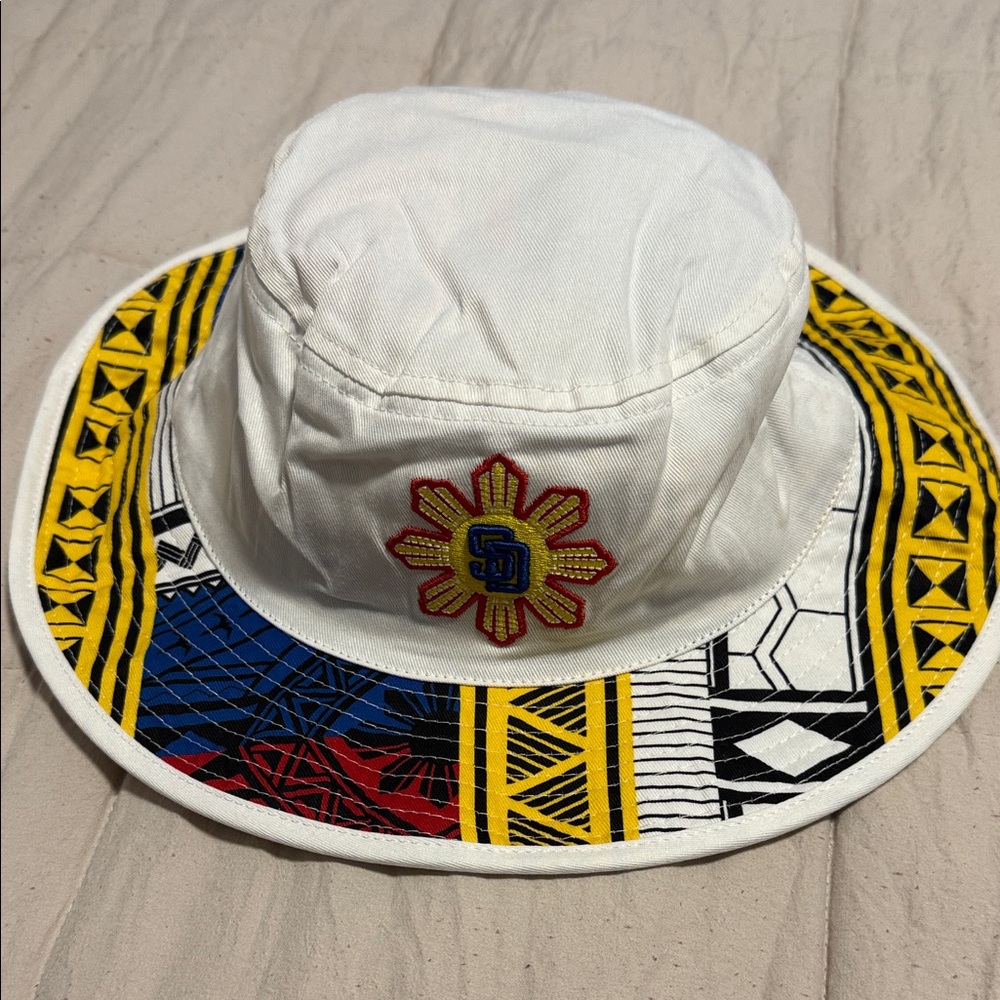 San Diego Padres Filipino heritage White Bucket Hat with Yellow & Blue